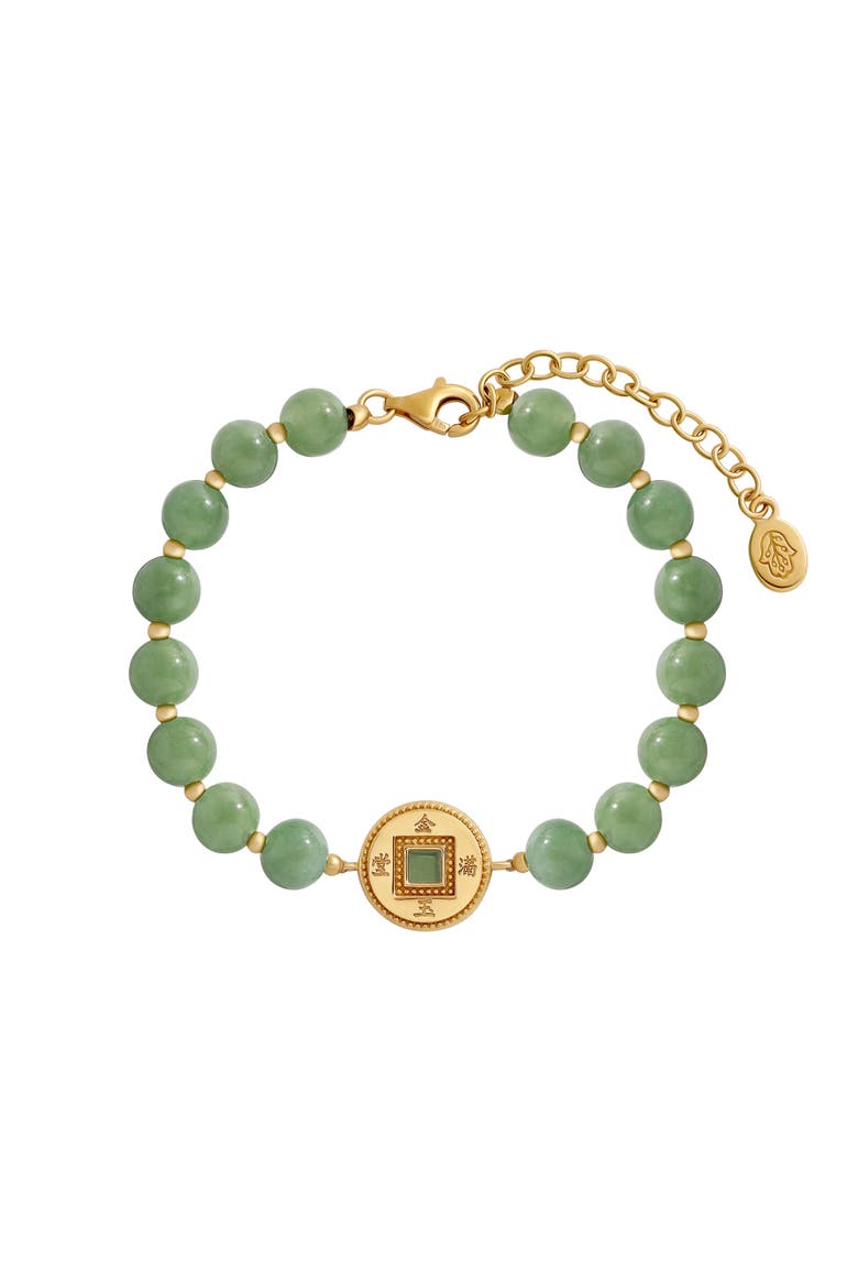 Jade Lucky Coin Gold Plated Women's Bracelet - Golden Fortune, Main, color, Pastel Green/Gold