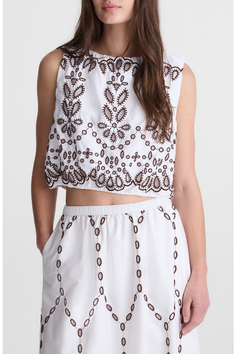 Embroidered Sleeveless Poplin Bubble Top, Main, color, WHITE