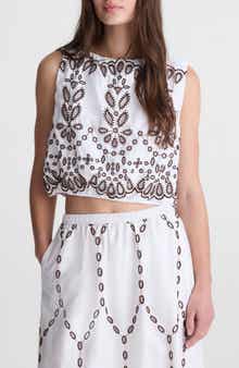 Embroidered Sleeveless Poplin Bubble Top