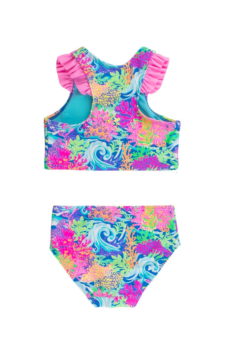 UPF50+ Sun Protected Racerback Flutter Tankini 2-Piece Swimsuit, Alternate, color, Neon Ocean Coral