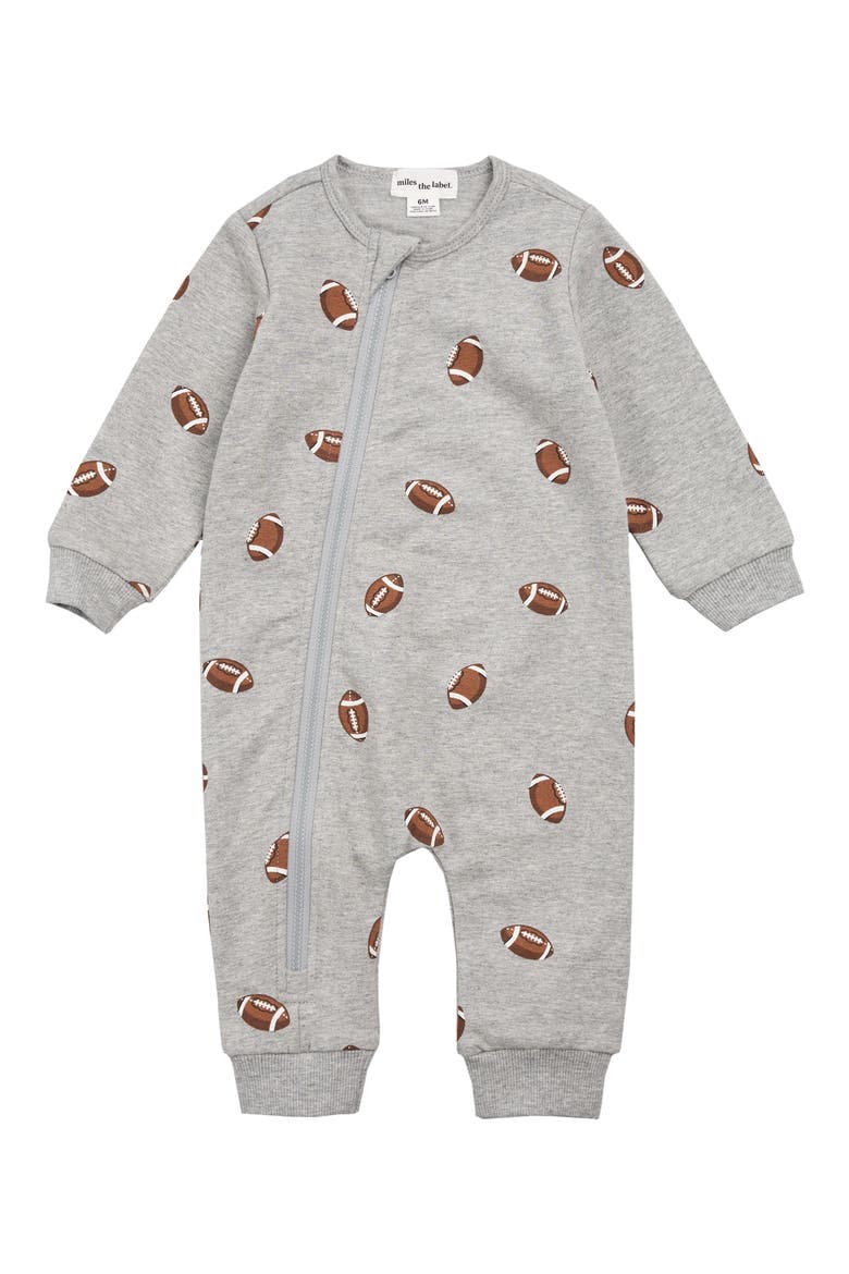 Kids' Football Print Zip Playsuit, Main, color, MEDIUM HEATHER GREY