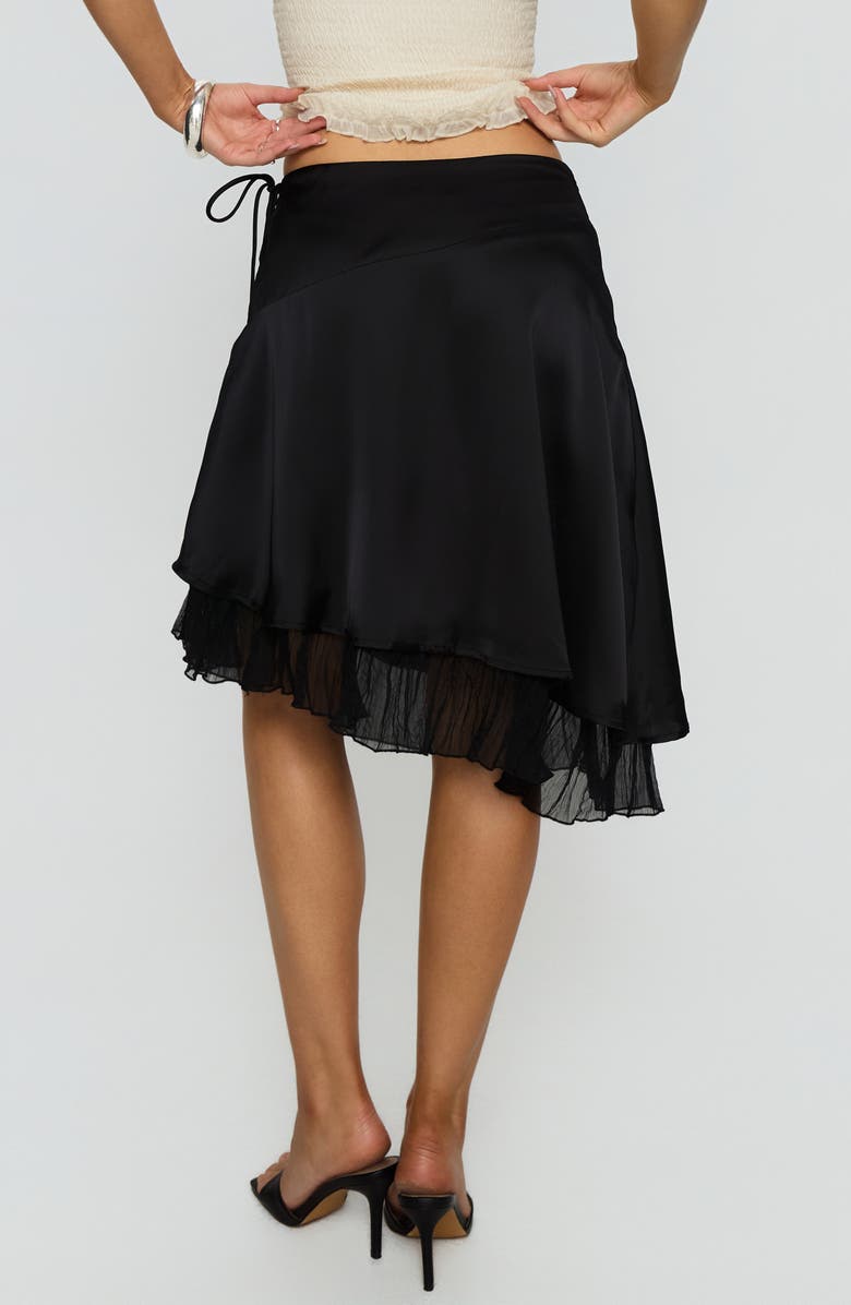 Princess Polly Rosemead Chiffon Trim Satin Midi Skirt, Alternate, color, Black