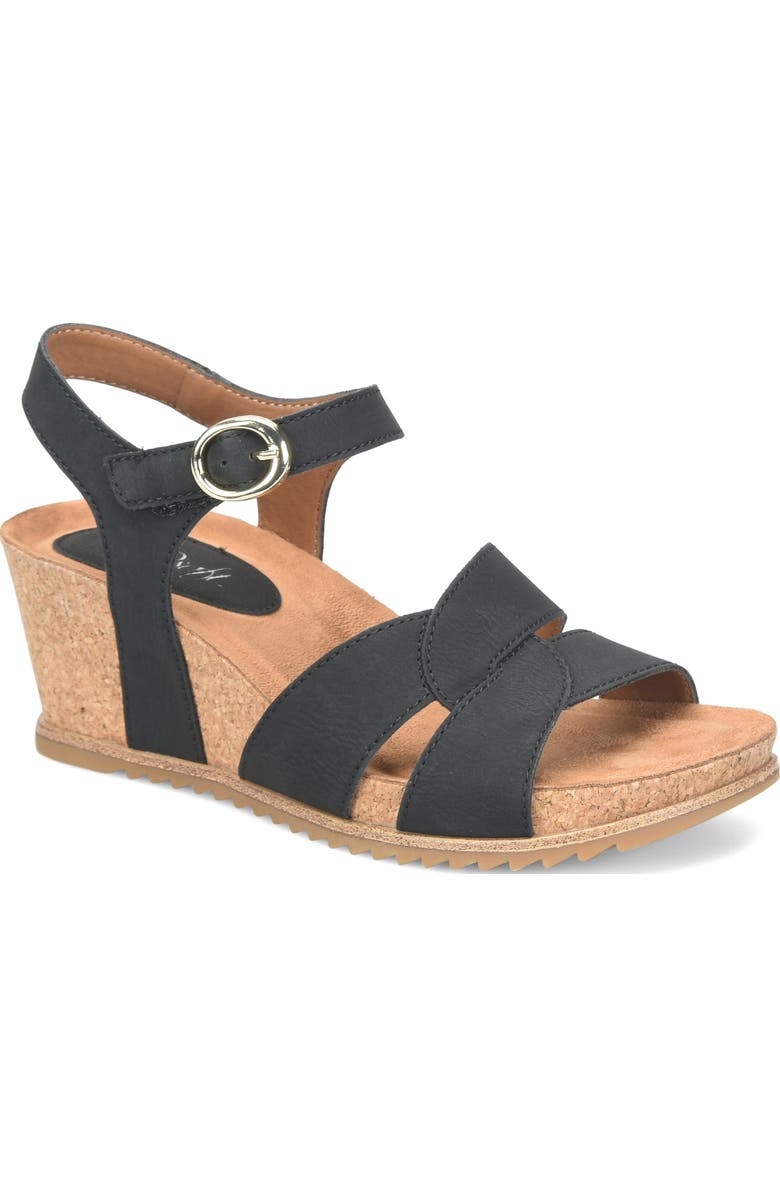 EUROSOFT Tressa Ankle Strap Wedge Sandal, Main, color, Black
