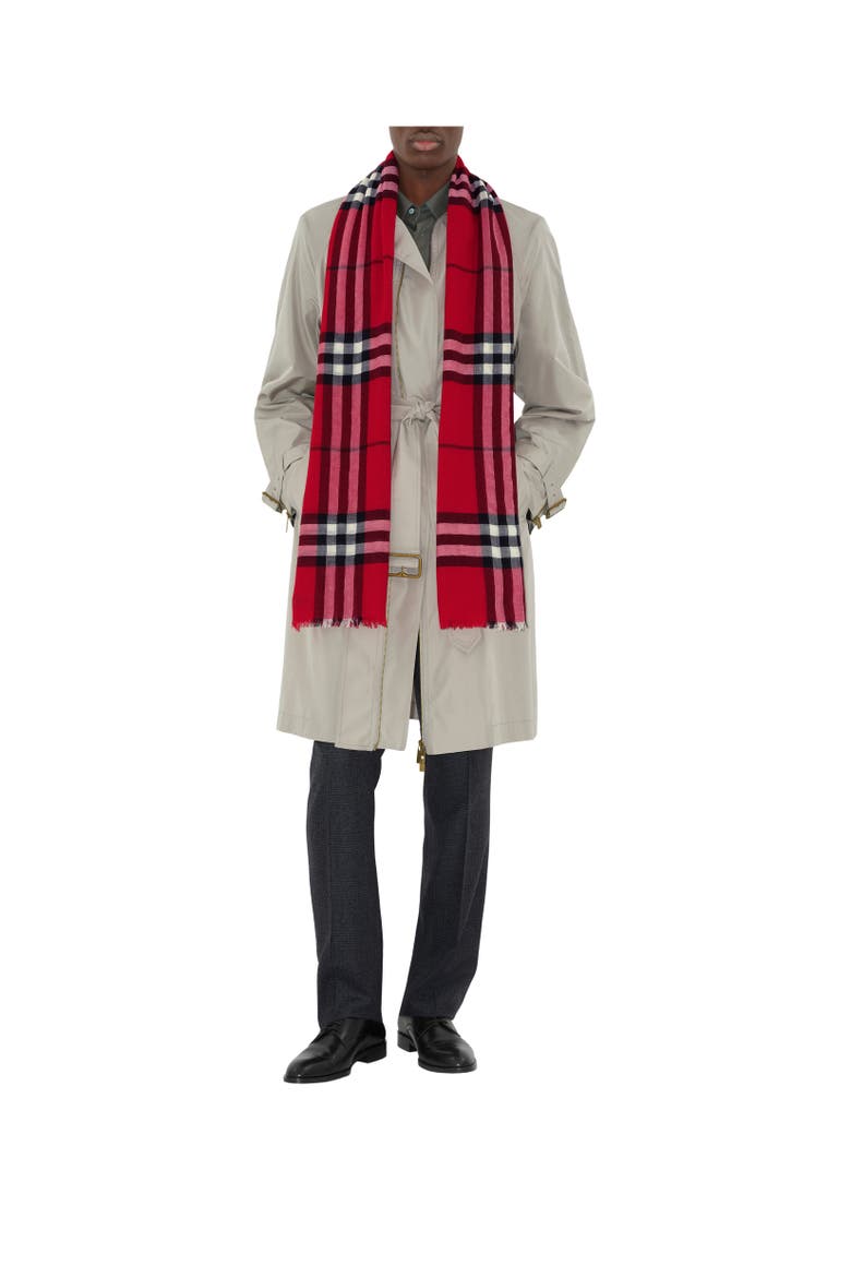 Wide Check Wool Scarf, Alternate, color, Post red