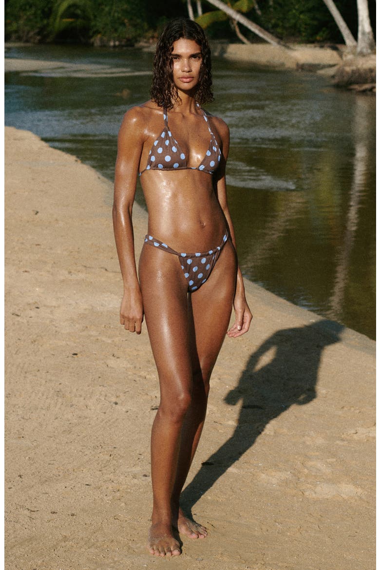 Polka Dot Triangle Bikini Top, Alternate, color, CHOCOLATE