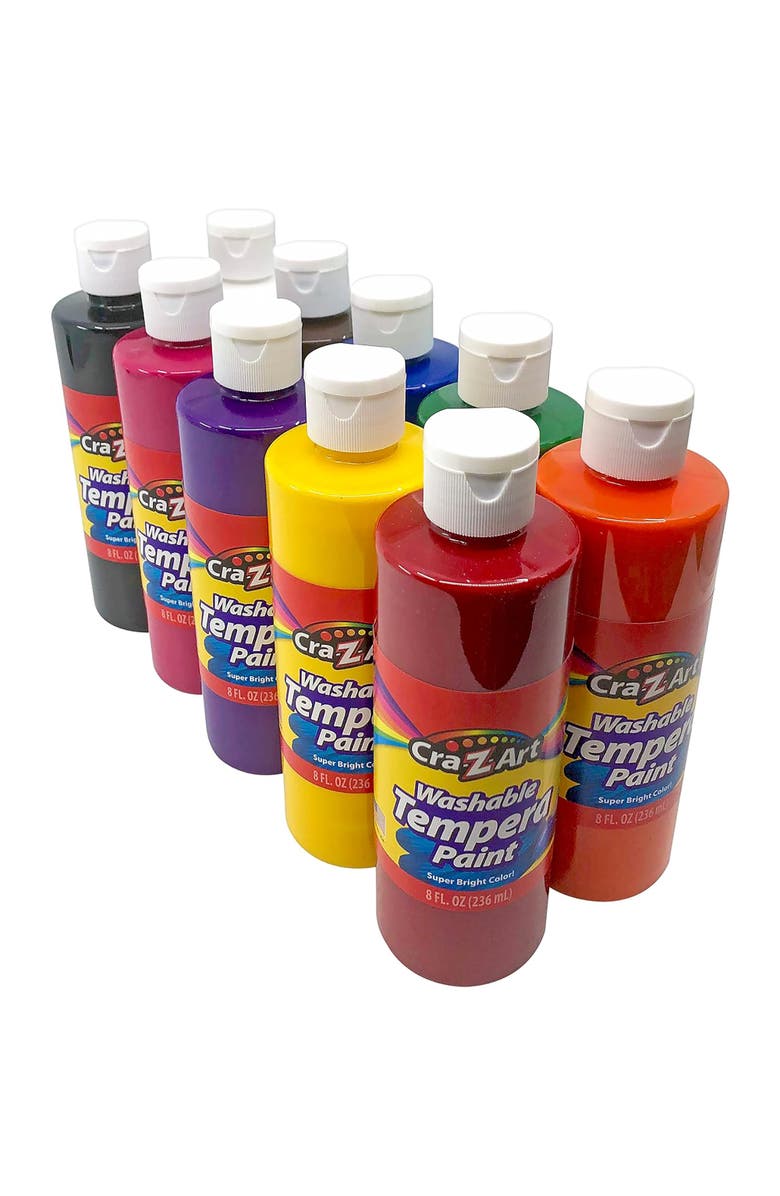 CRA-Z-ART Classroom Pack Washable Tempera Paints 10 Bottles, 8 oz Each, Main, color, Multicolored