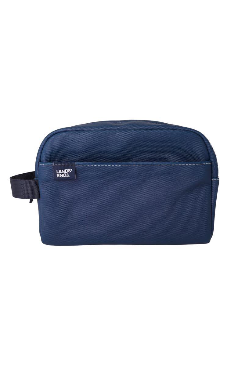 Lands' End Woven Dopp Kit for Men, Solid Toiletry Bag with Top Zip and Front Pocket, Main, color, 