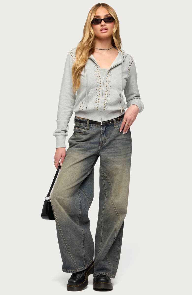 EDIKTED Patricia Studded Zip-Up Hoodie, Alternate, color, Gray-Melange