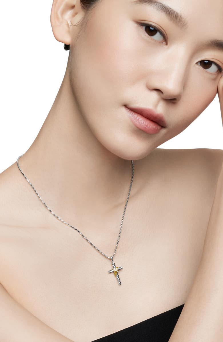 David Yurman Cross Necklace with Pavé Diamonds, Alternate, color, Diamond