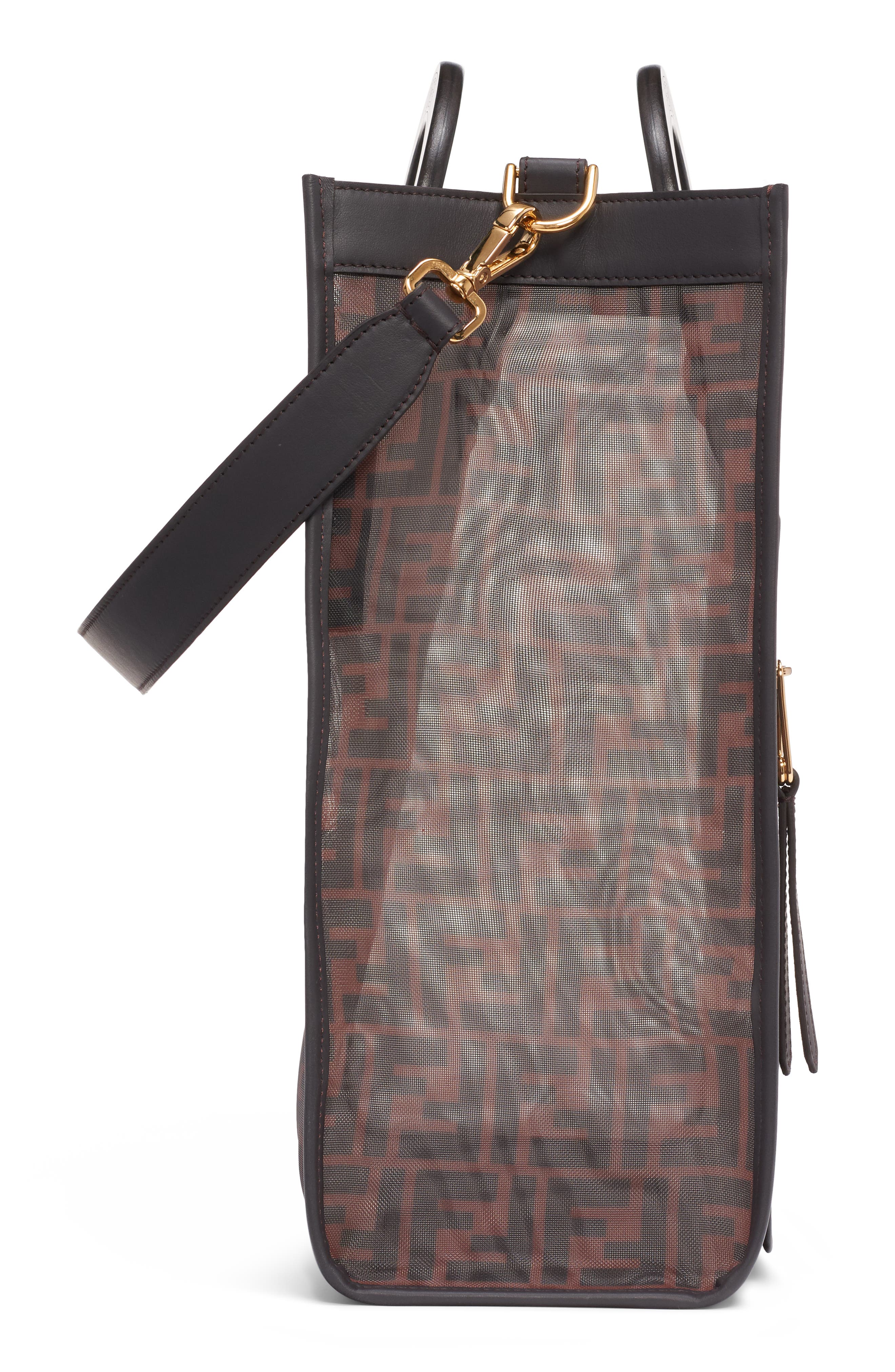 Fendi Medium Runaway Printed Logo Mesh Shopper, Alternate, color, 