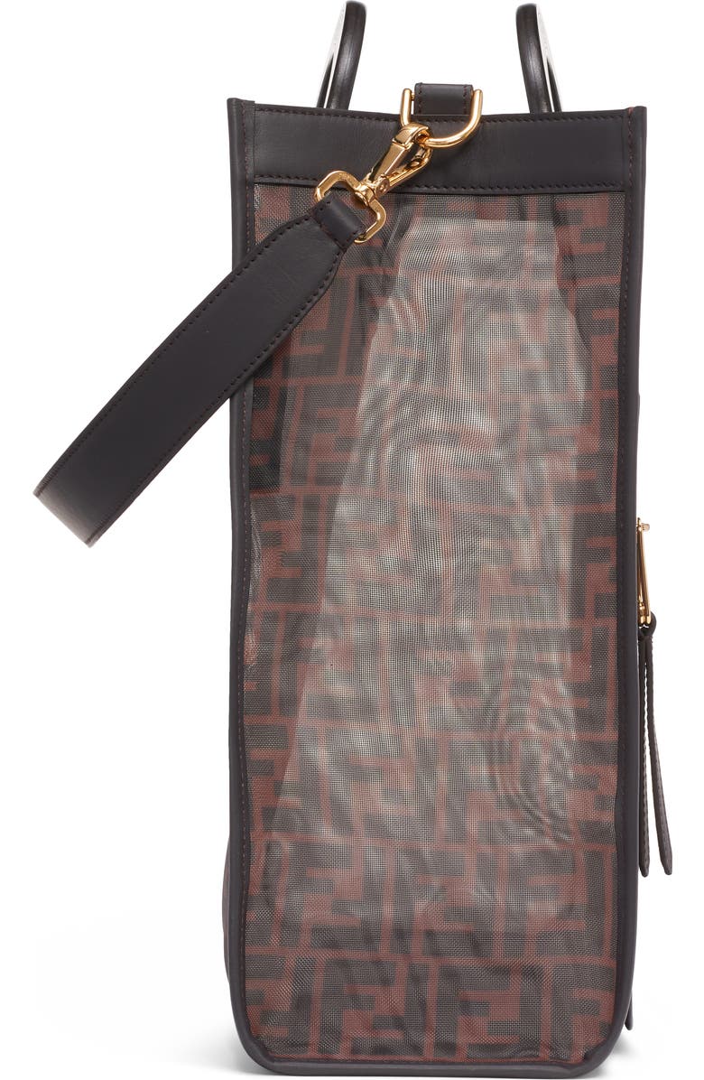 Fendi Medium Runaway Printed Logo Mesh Shopper, Alternate, color,