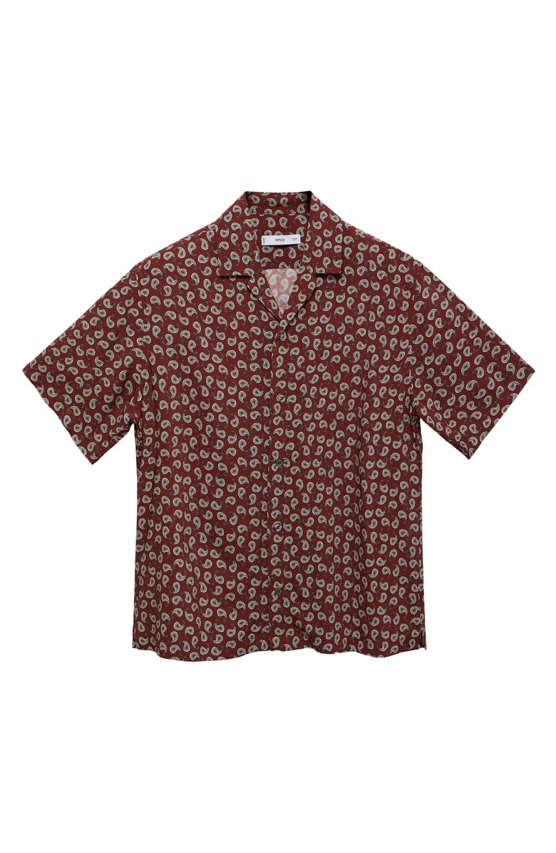 MANGO Print Regular Fit Short Sleeve Button-Up Camp Shirt, Alternate, color, Cherry