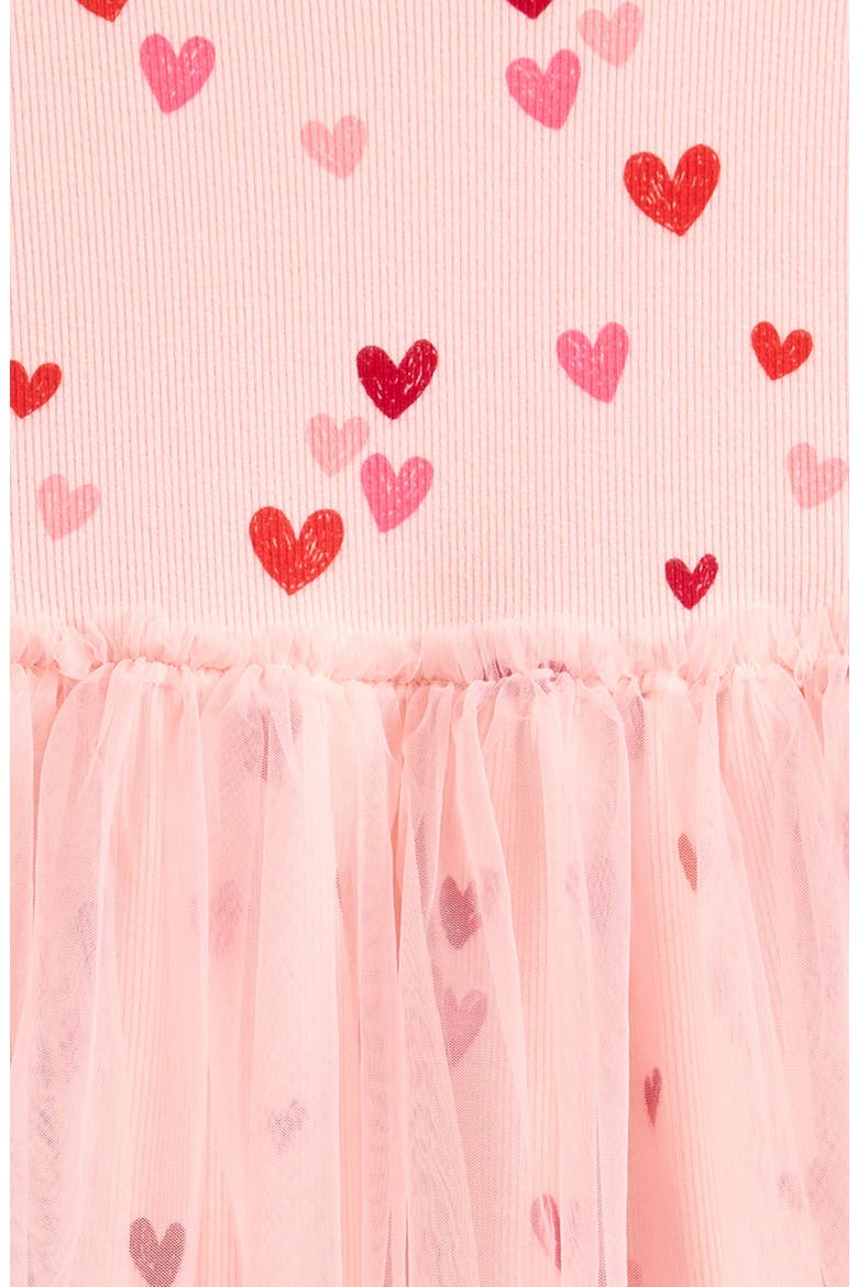 Kids' Heart Print Mixed Media Dress, Alternate, color, PINK