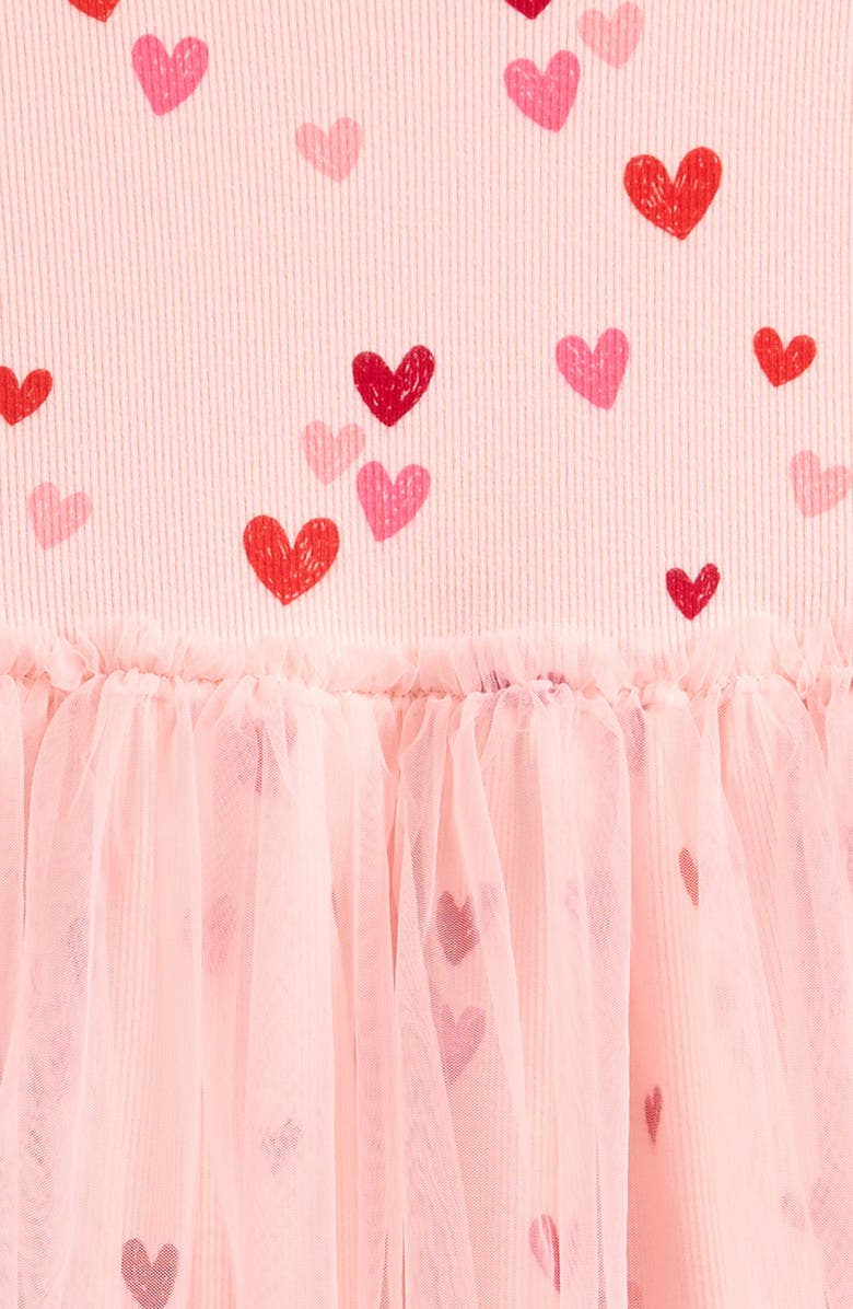 NEXT Kids' Heart Print Mixed Media Dress, Alternate, color, Pink