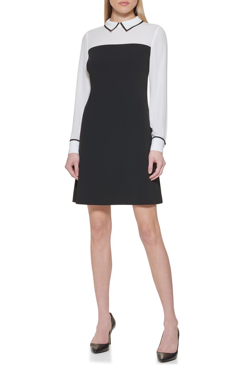 Colorblock Long Sleeve Dress, Main, color, BLACK