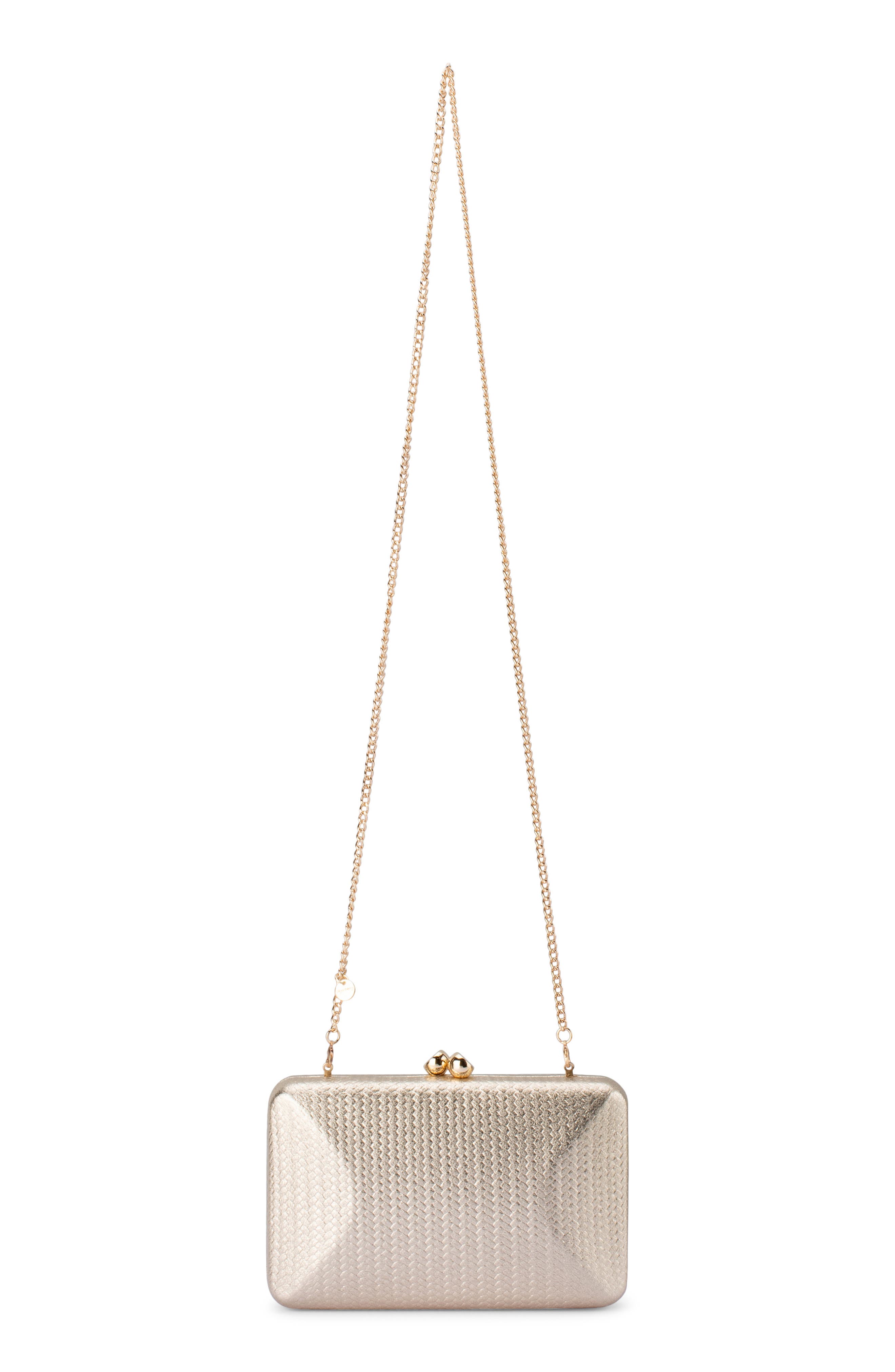 Chica Woven Embossed Metallic Faux Leather Clutch, Alternate, color, GOLD