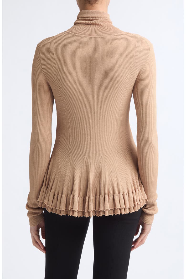 Meritt Ruffle Hem Rib Turtleneck Sweater, Alternate, color, TAN