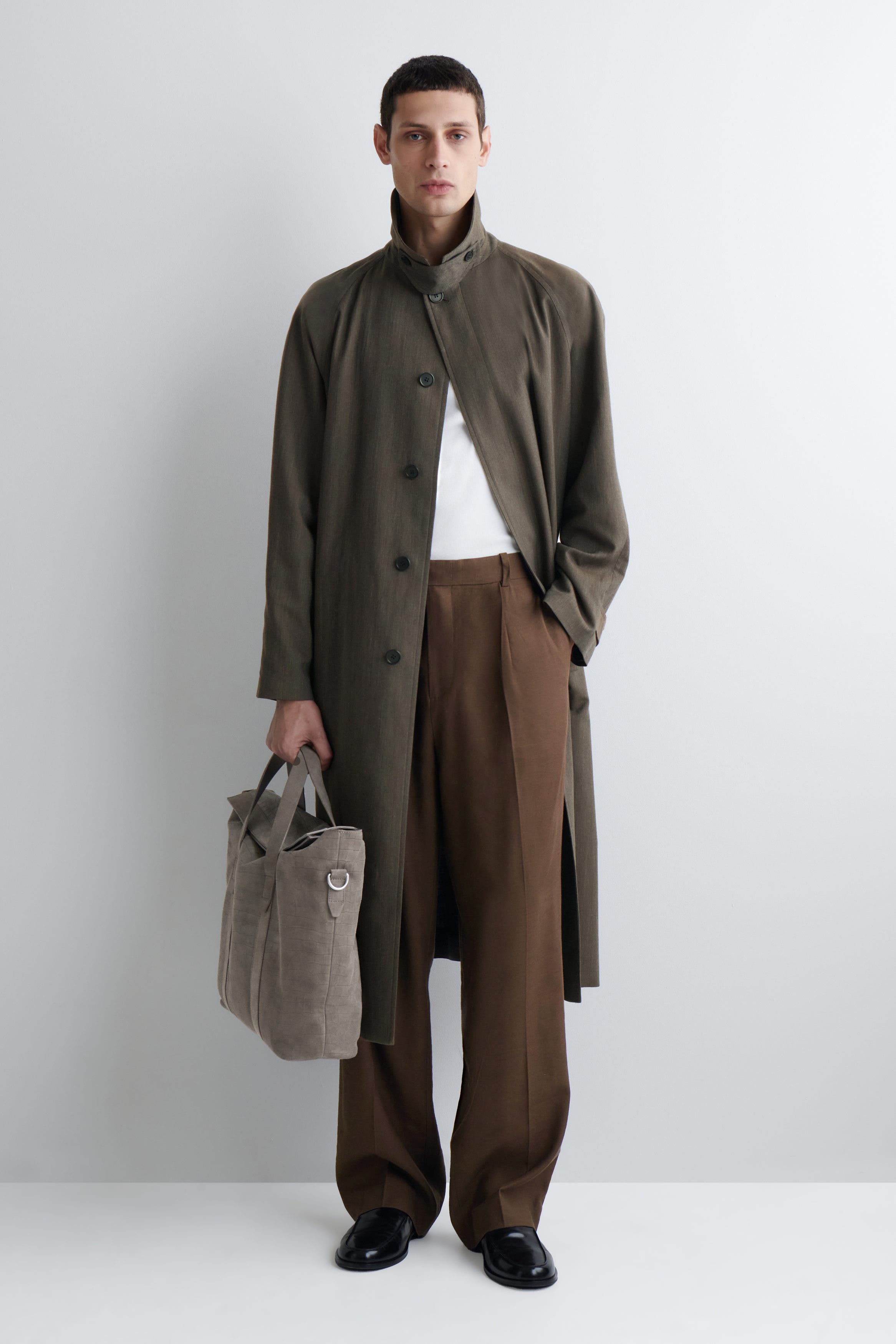 COS Brunswick Messenger Bag - Croc-effect Suede, Alternate, color, Elephant Gray