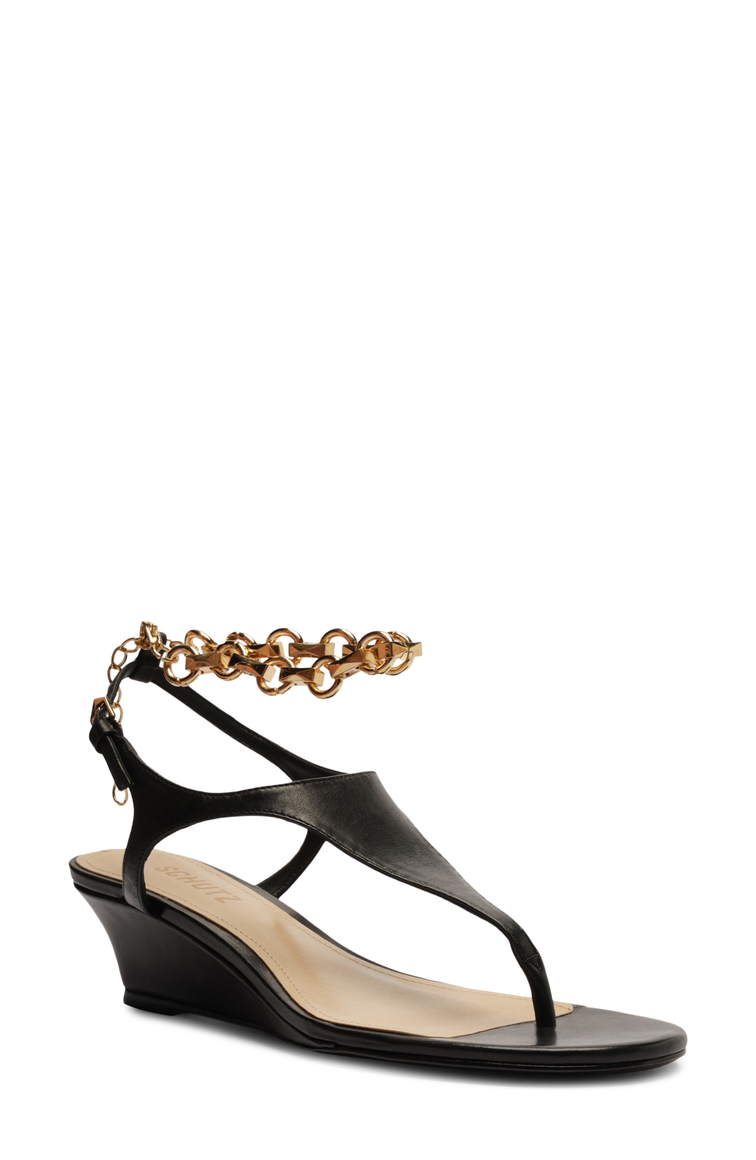 Schutz Lys Ankle Strap Wedge Sandal, Main, color, Black