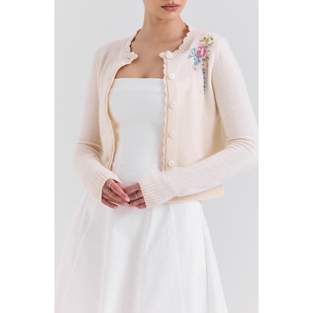 HOUSE OF CB HOUSE OF CB ANJOU FLORAL EMBROIDERED RUFFLE WOOL CARDIGAN