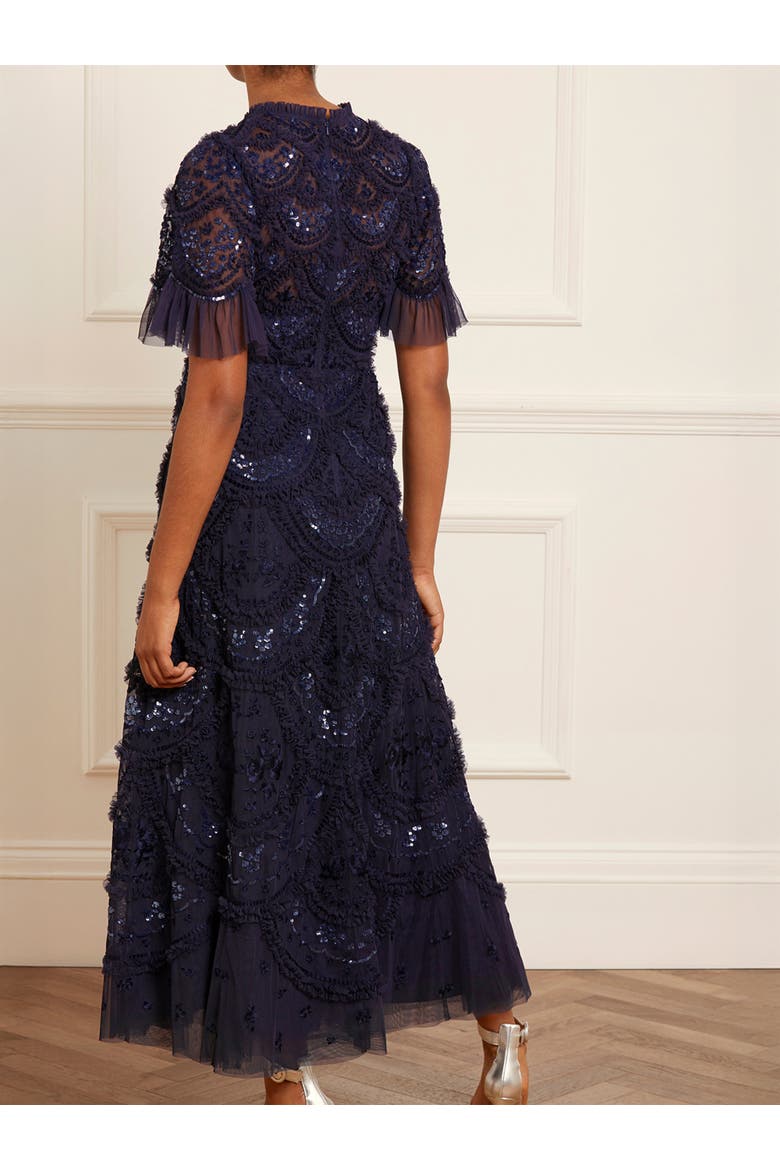 Carmen Ruffle Maxi Dress, Alternate, color, Navy
