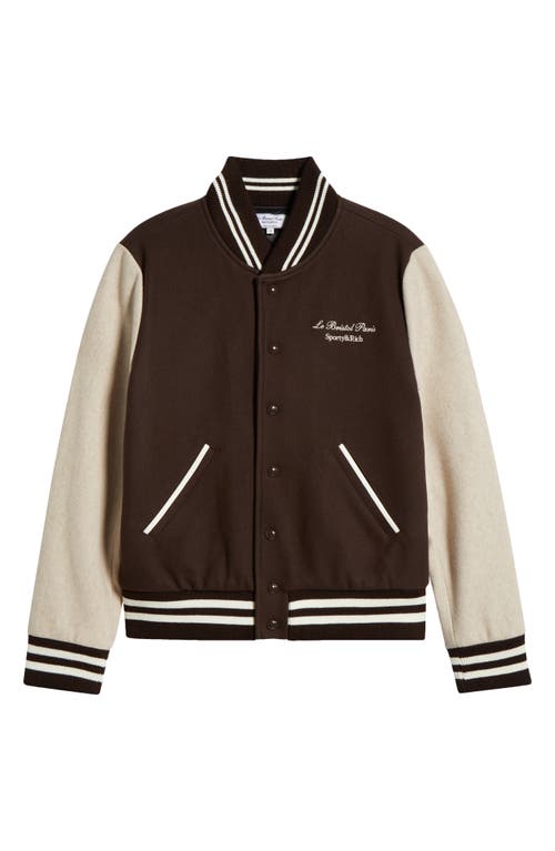 Sporty And Rich Sporty & Rich X Le Bristol Paris Faubourg Varsity Jacket In Chocolate