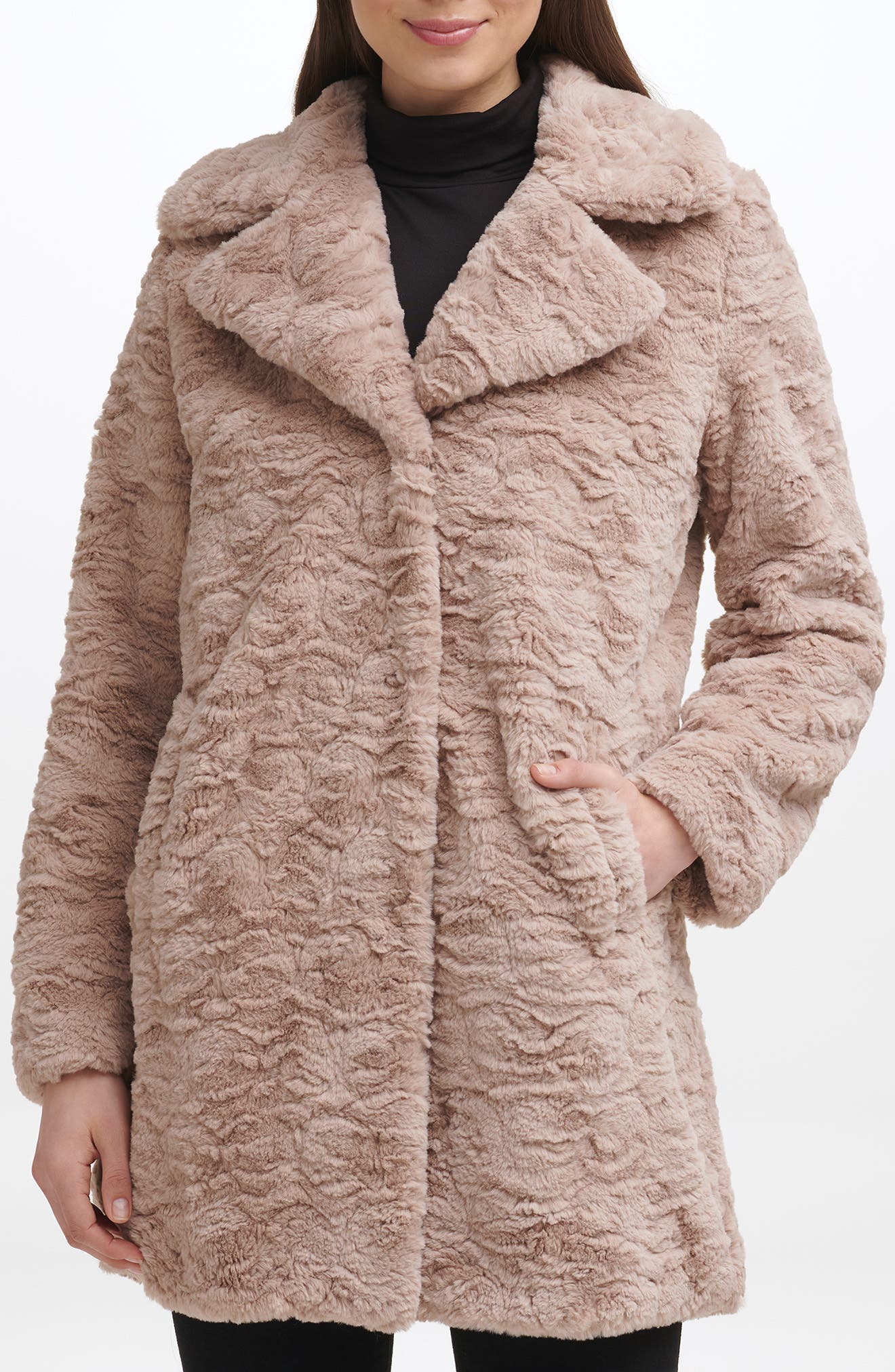 Notch Collar Faux Fur Coat