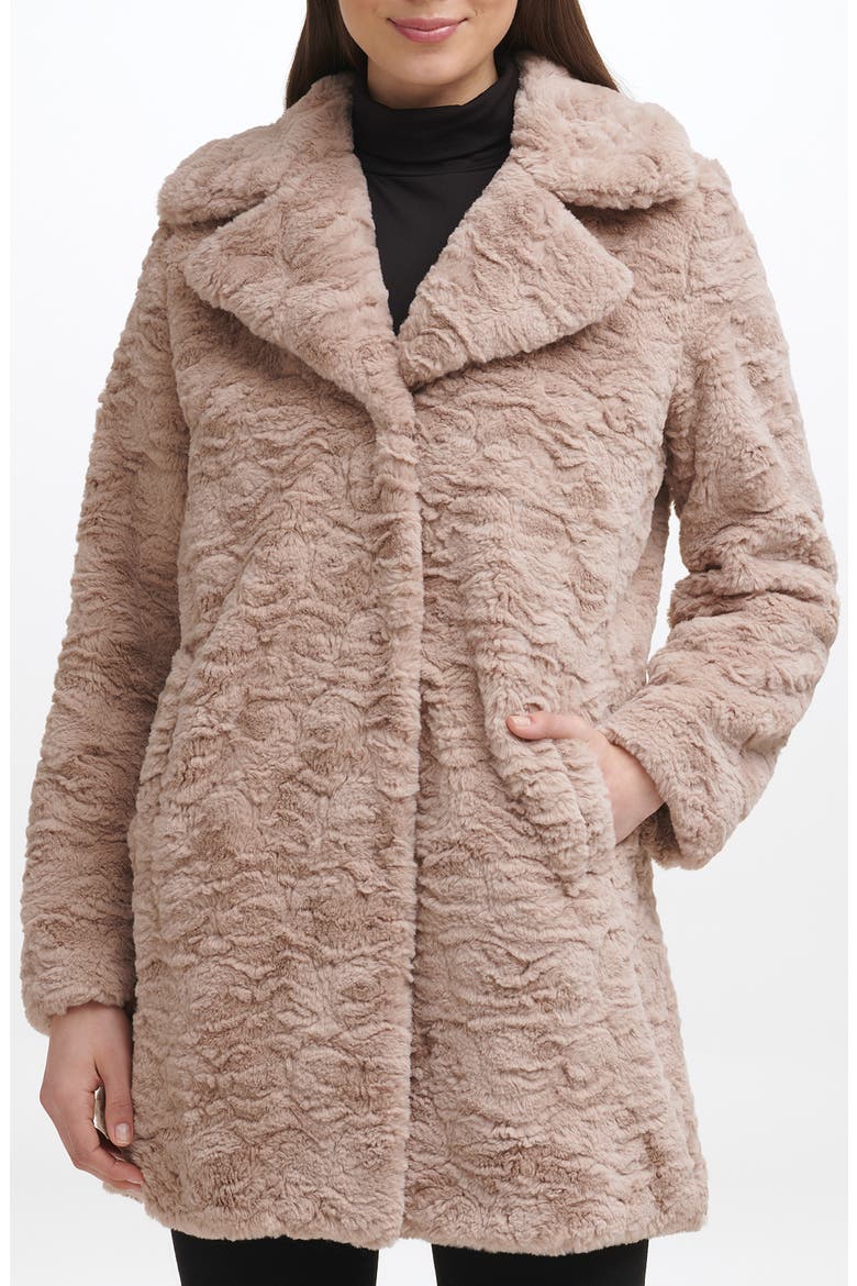 Notch Collar Faux Fur Coat, Main, color, TRUFFLE
