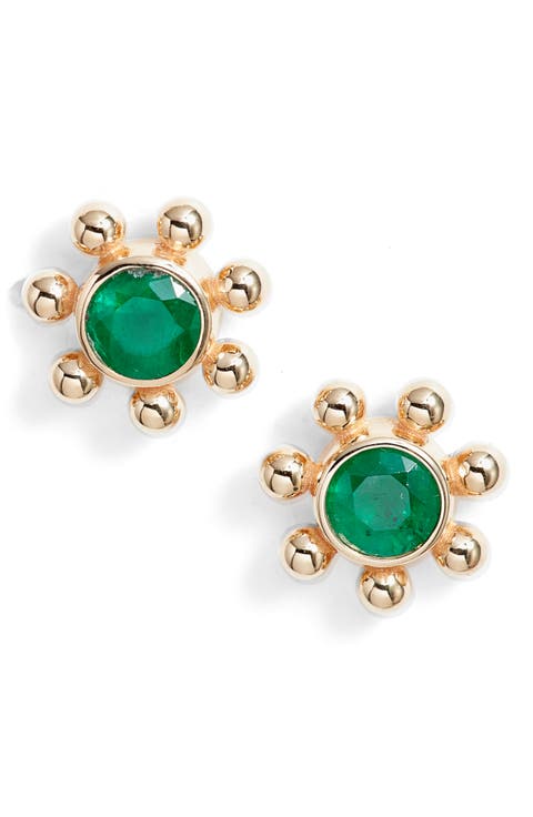 Dew Drop Marine Emerald & 14K Gold Stud Earrings