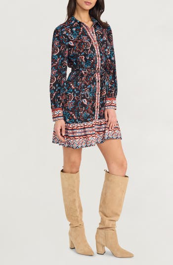 Paisley Long Sleeve Fit & Flare Shirtdress