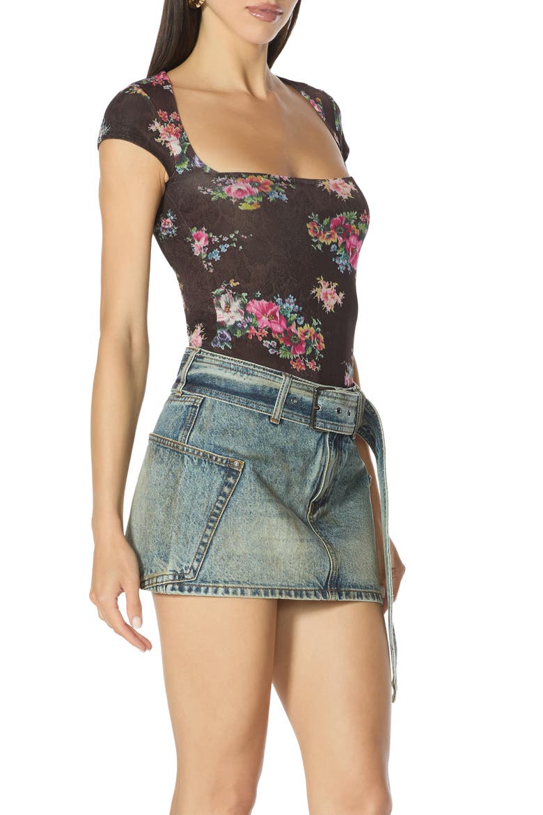 Square Neck Cap Sleeve Top, Alternate, color, JAVA SNAKE FLORAL