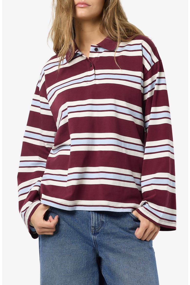 Aura Long Sleeve Polo Shirt, Main, color, WINDSOR WINE STRIPES