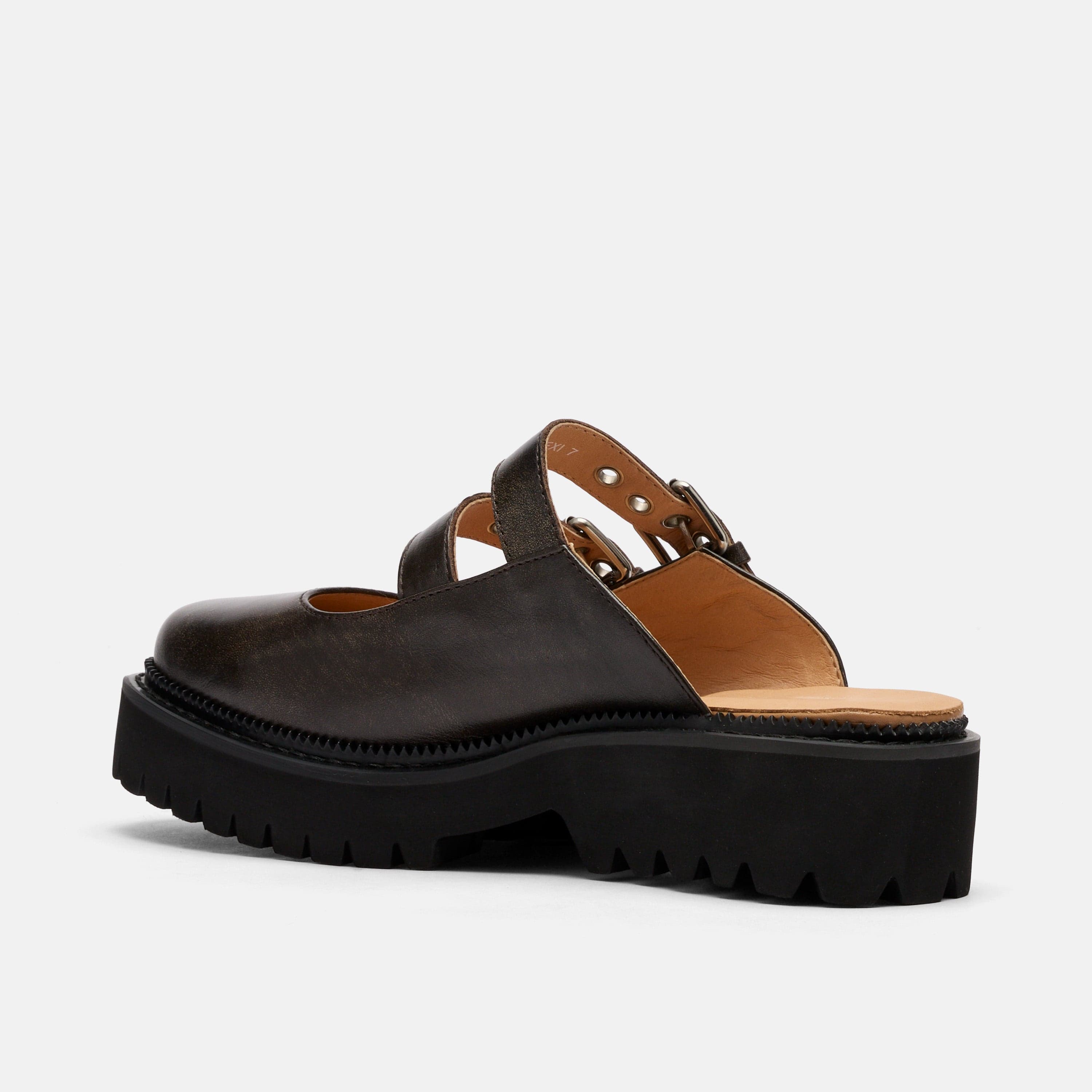 MARC NOLAN Lexi Leather Double-Buckle Lug Mules, Alternate, color, Brown Distressed