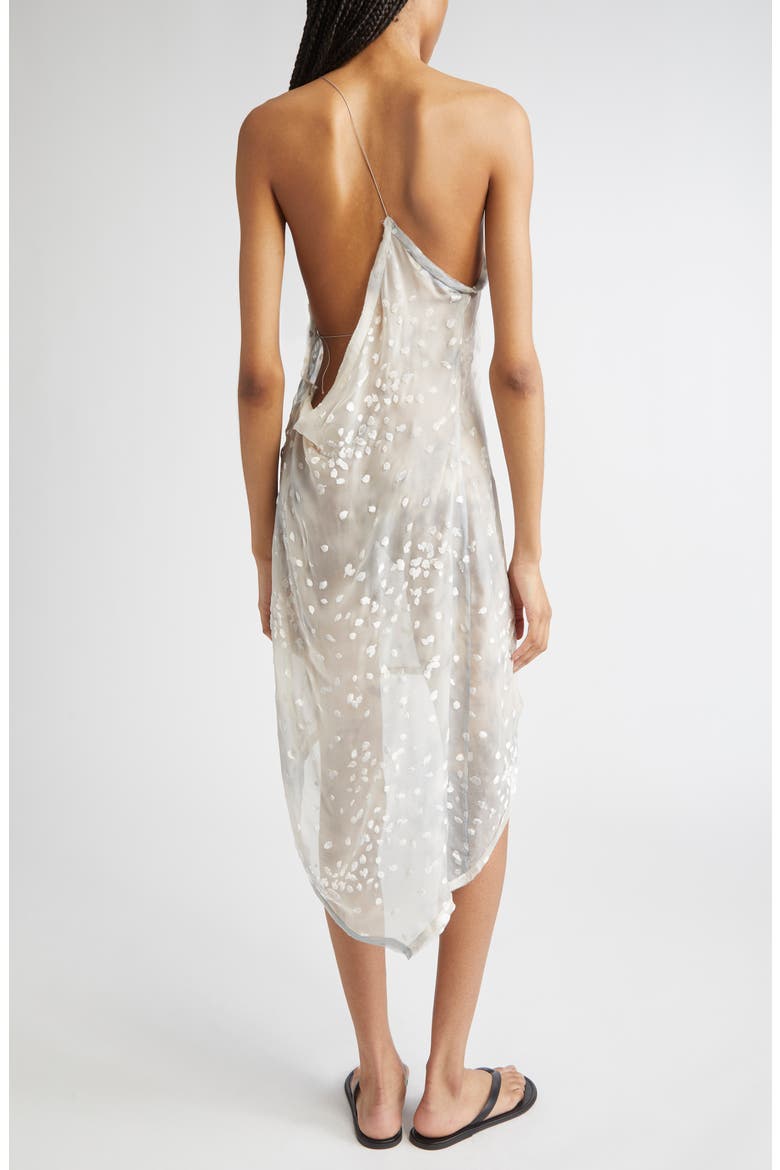 Tea Velvet Devoré Asymmetric Sheer Silk Blend Dress, Alternate, color, LIGHT GREY