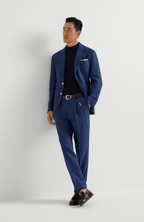 Brunello Cucinelli Silk-wool-cashmere Tapered Trousers In Indigo