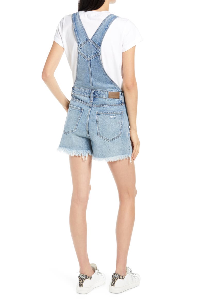 Frayed Hem Short Overalls, Alternate, color, MEDIUM WASH