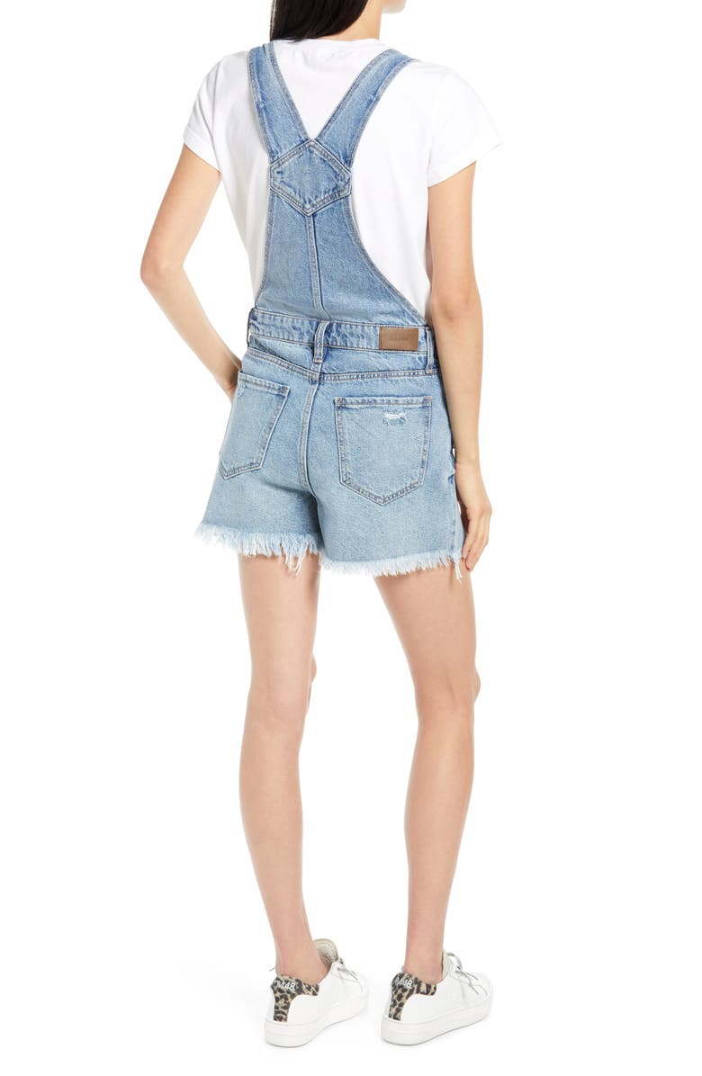 HIDDEN JEANS Frayed Hem Short Overalls, Alternate, color, Medium Wash