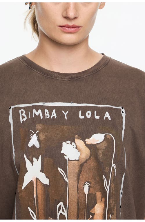 Bimba Y Lola Floral Logo Maxi T-shirt In Brown