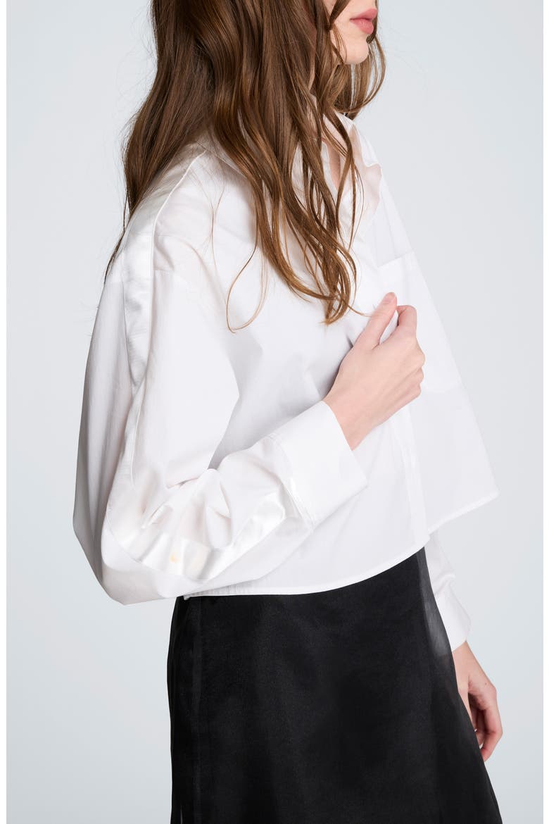 Satin Stripe Crop Button-Up Shirt, Alternate, color, PURE WHITE