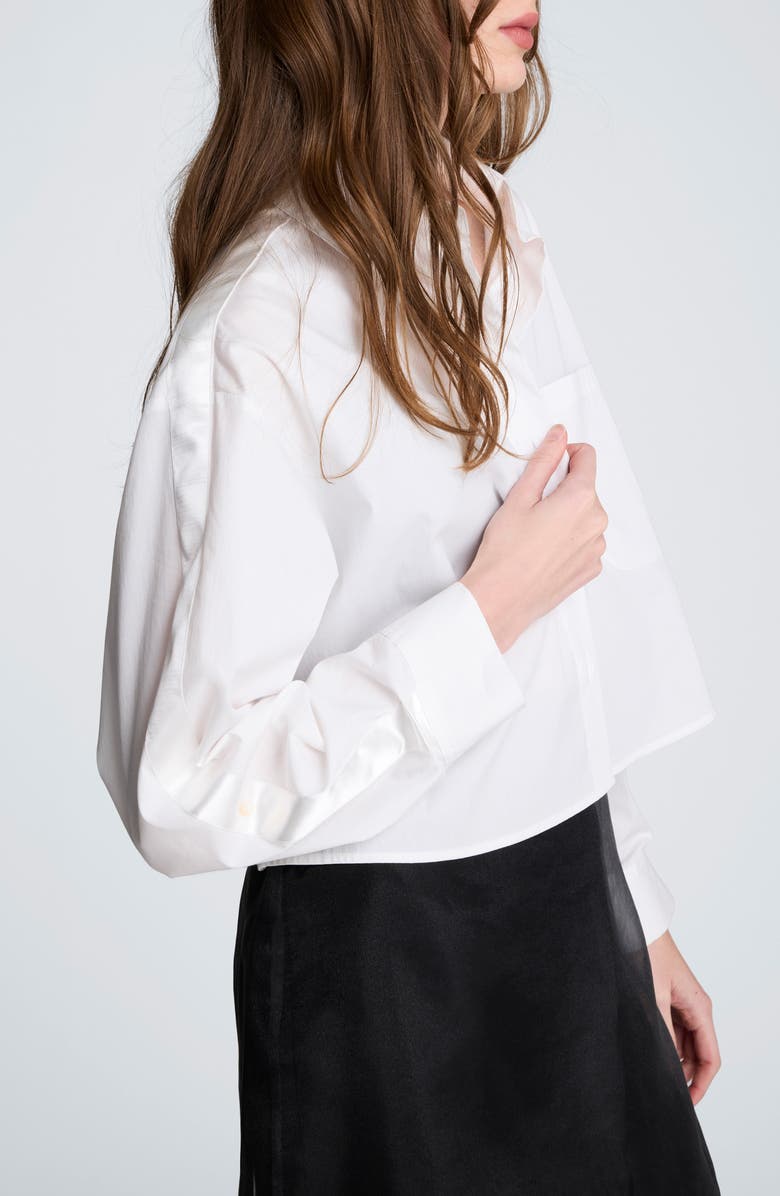 Kenneth Cole Satin Stripe Crop Button-Up Shirt, Alternate, color, Pure White