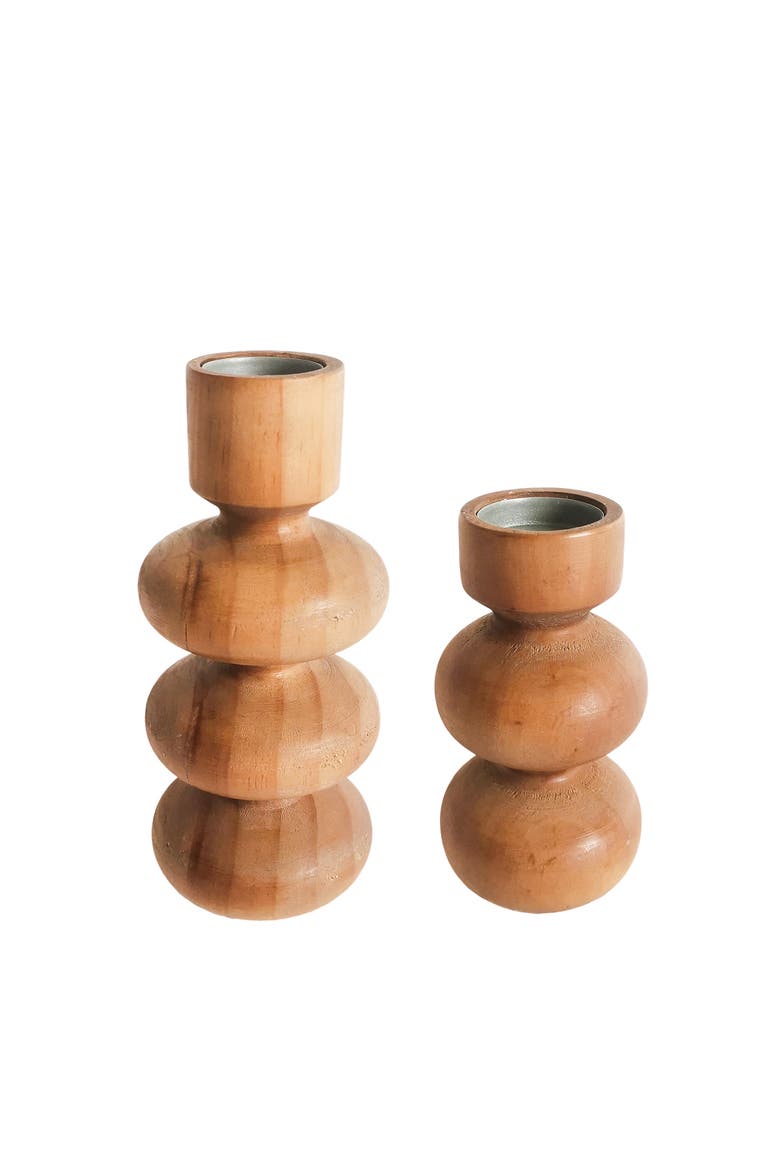 Knob Candle Holder Set of 2, Main, color, Brown