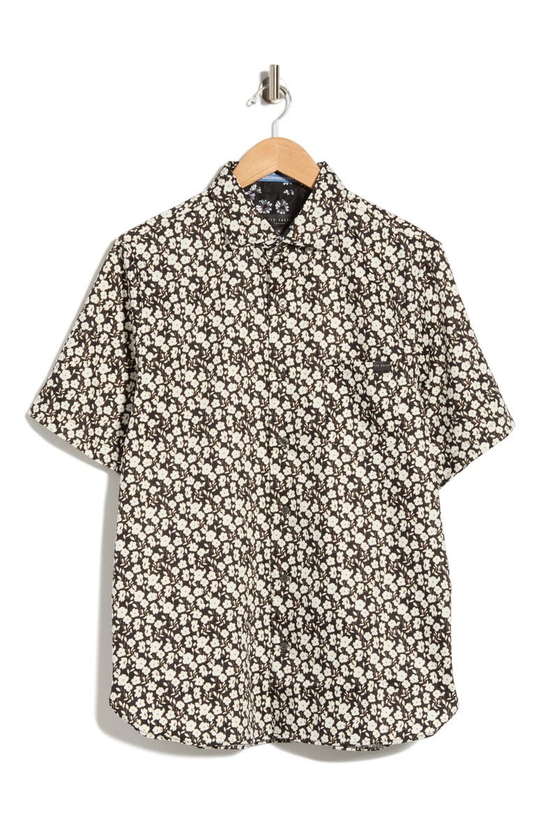 Floral Print Stretch Cotton Shirt, Alternate, color, BLACK BEAUTY