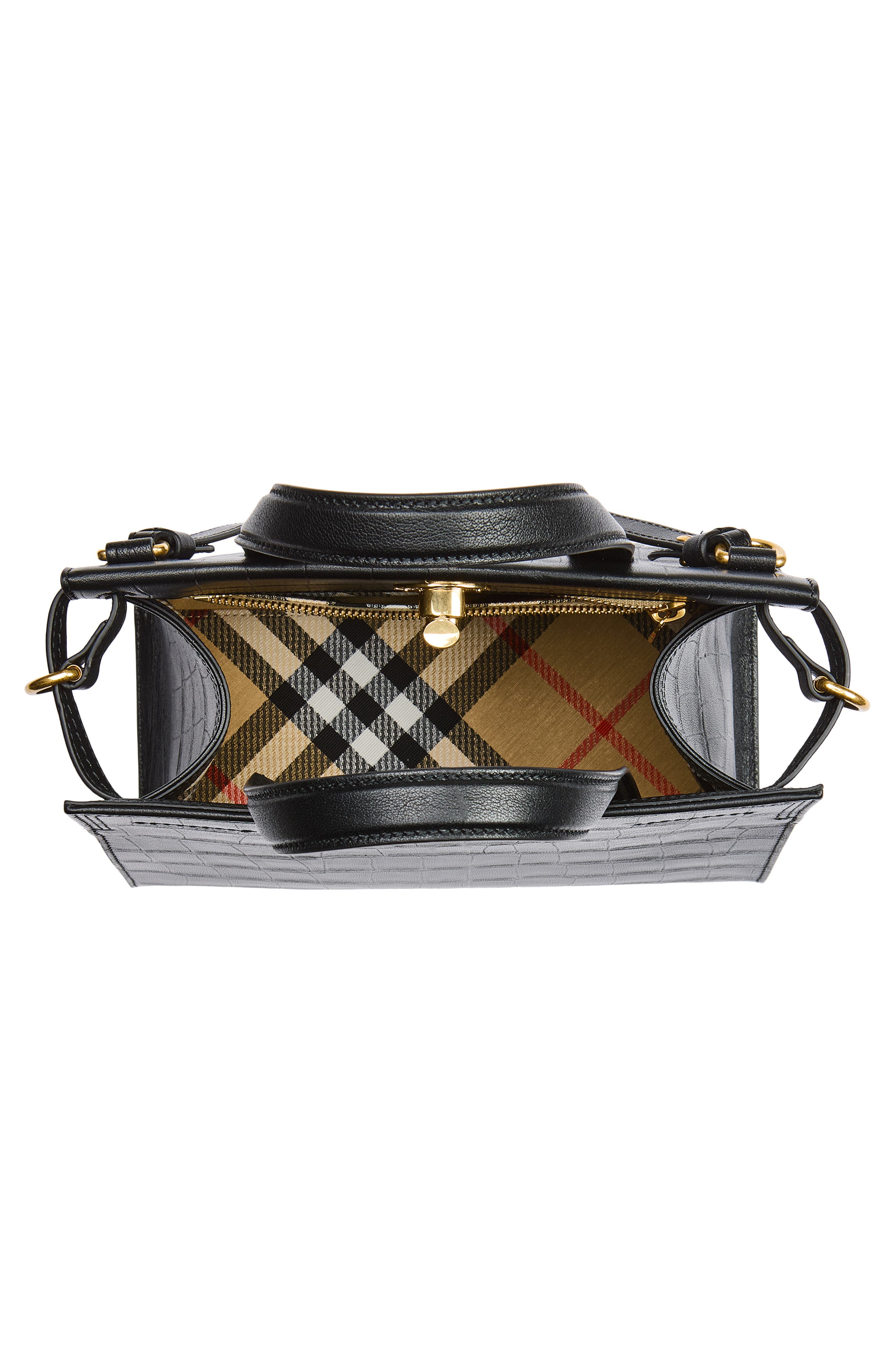 Burberry Mini Cotswolds Croc Embossed Leather Tote, Alternate, color, Black