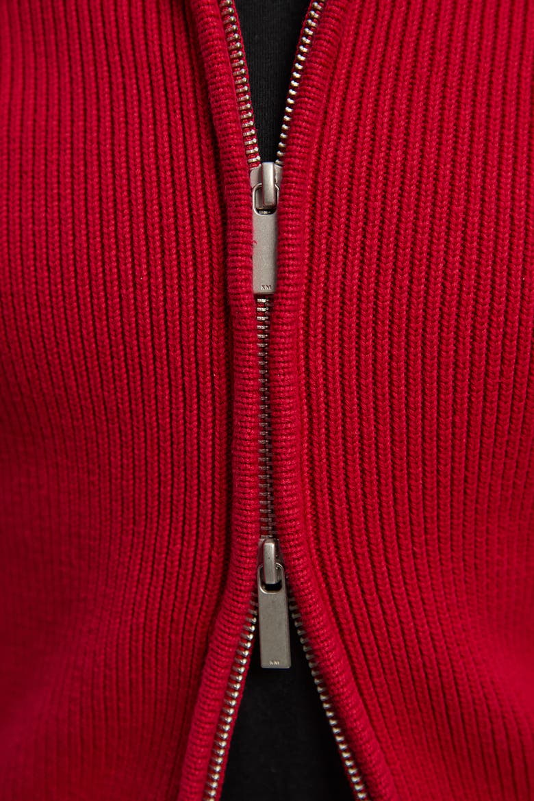 Cotton Zip Through Collar Knit Cardigan, Alternate, color, Red