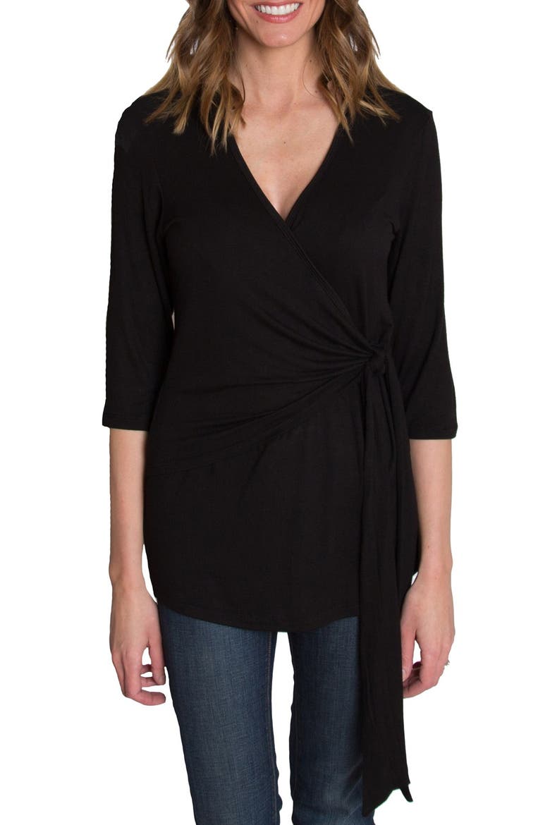 Whimsical Nursing Wrap Top, Main, color, BLACK