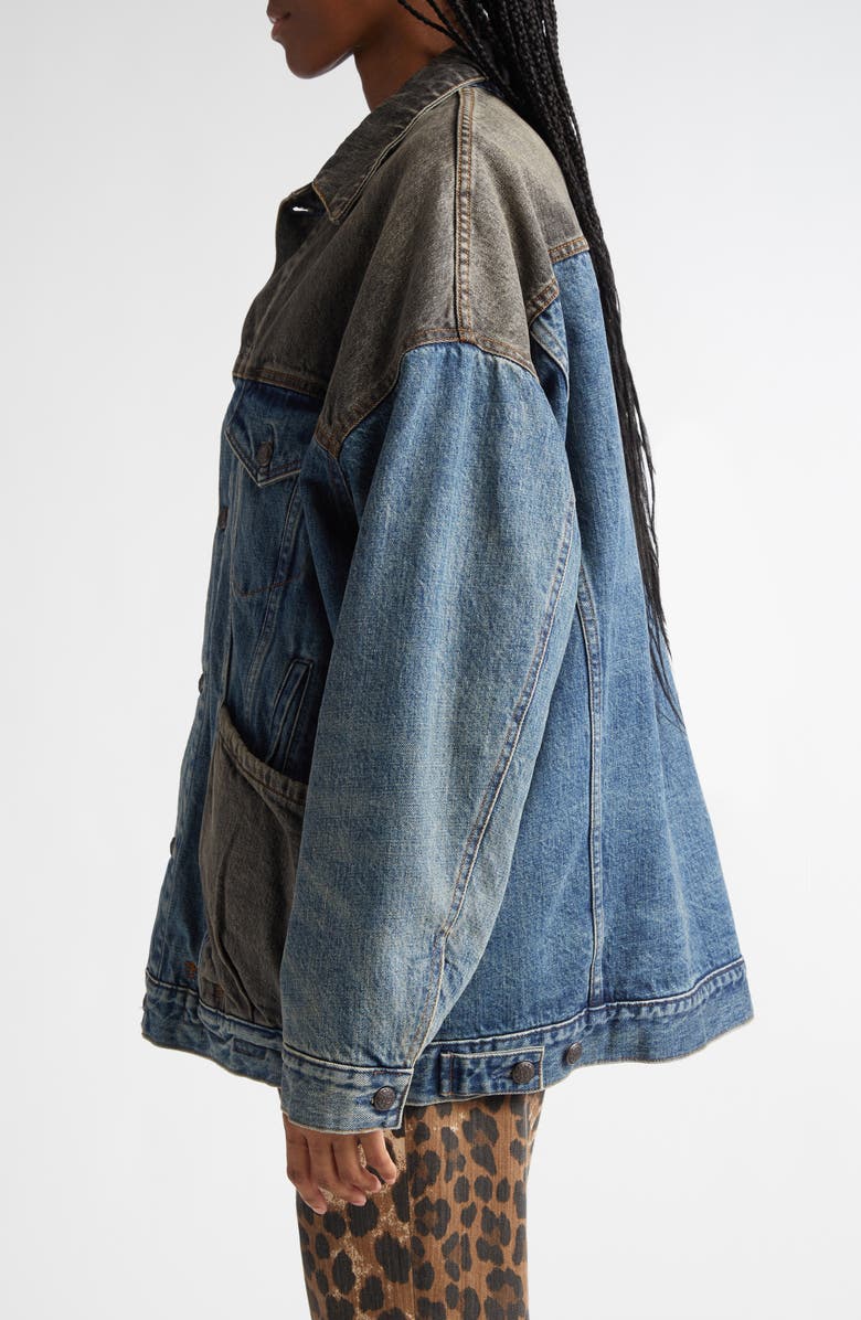 R13 Lacey Oversize Colorblock Trucker Jacket, Alternate, color,