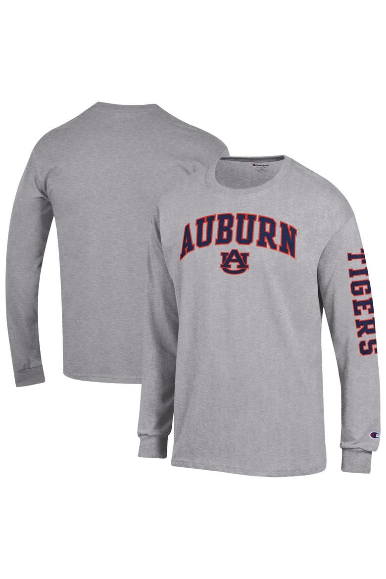 Men's Champion  Heather Gray Auburn Tigers Arch Over Logo 2-Hit Long Sleeve T-Shirt, Main, color, Heather Gray