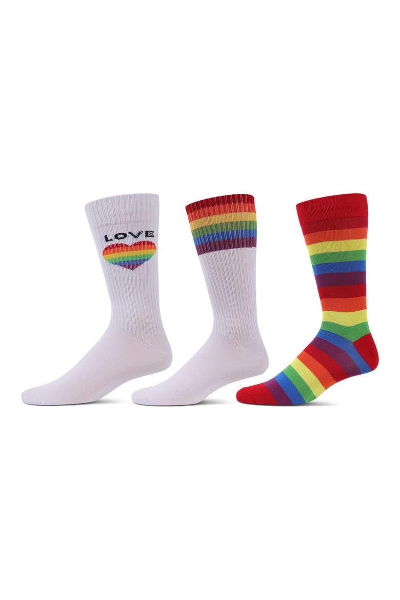 Pride Assorted 3-Pack Crew Socks, Main, color, WHITE