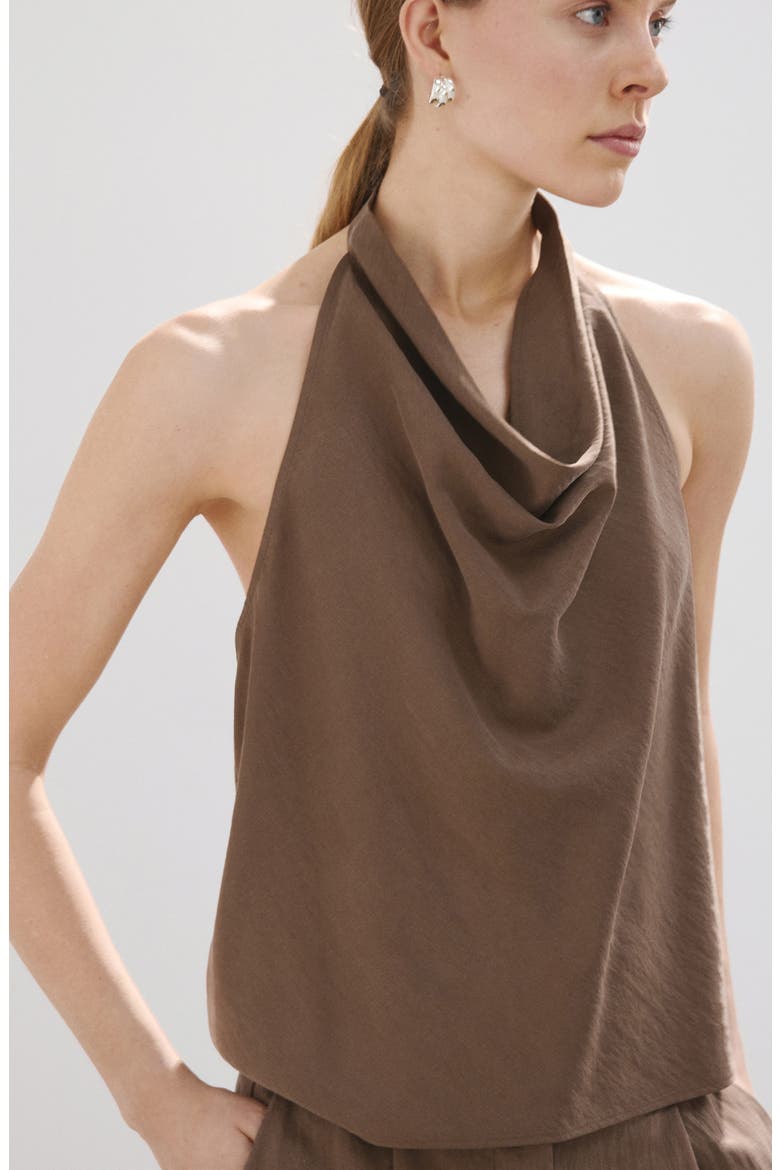 Cowl Halter Neck Top, Alternate, color, BROWN