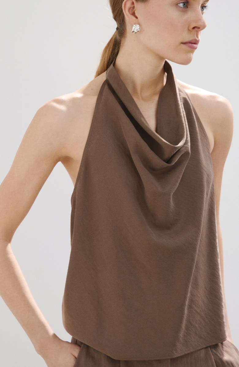 MANGO Cowl Halter Neck Top, Alternate, color, Brown